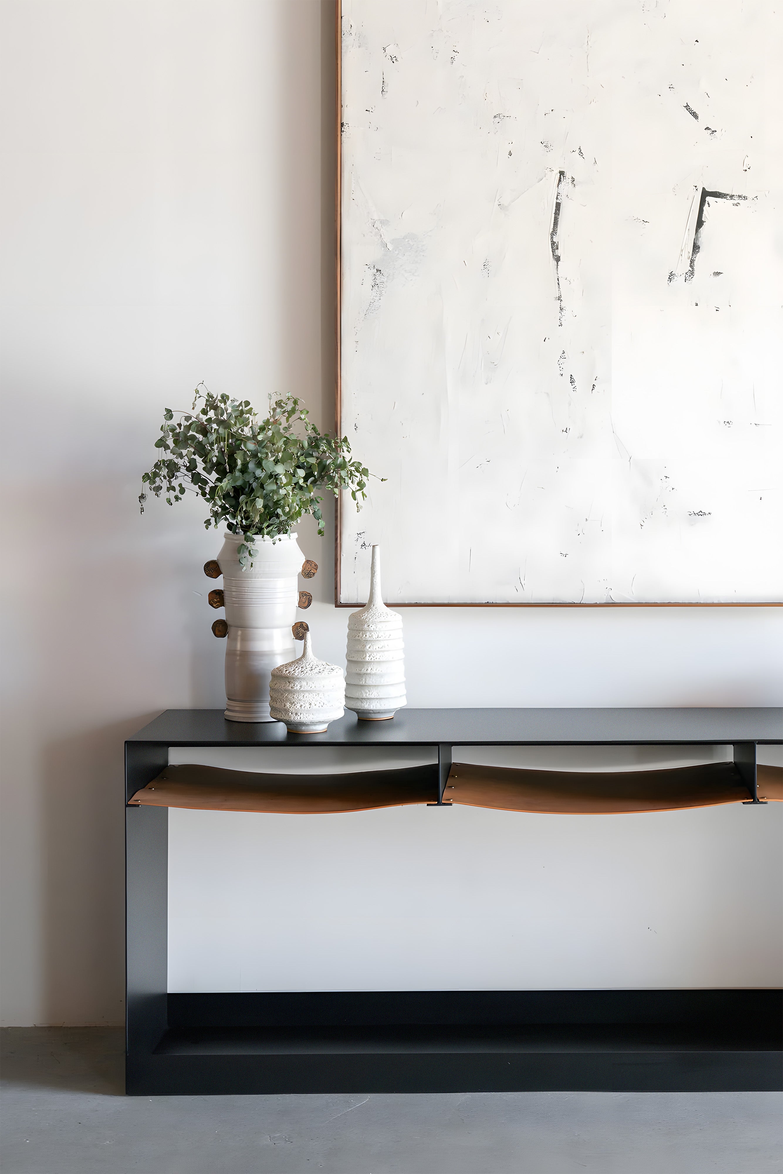 DERİ RAFLI METAL KONSOL